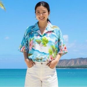 Vintage 80s Diamond Head Casuals Hawaiian Circle Poncho Pullover Shirt Size 8